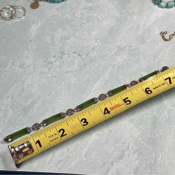 Vintage jade and silver tennis bracelet with Chinese characters - Picture 6 of 8